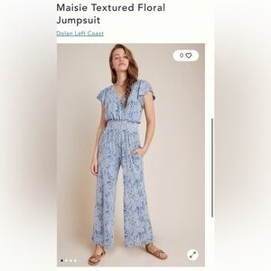 Anthropologie Dolan Maisie Textured Floral Jumpsuit Denim Ruffle Blue Medium